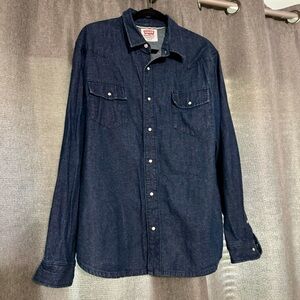 Levi's XL Modern Fit Blue Western Pearl Snap Denim Shirt Long Sleeve Mens